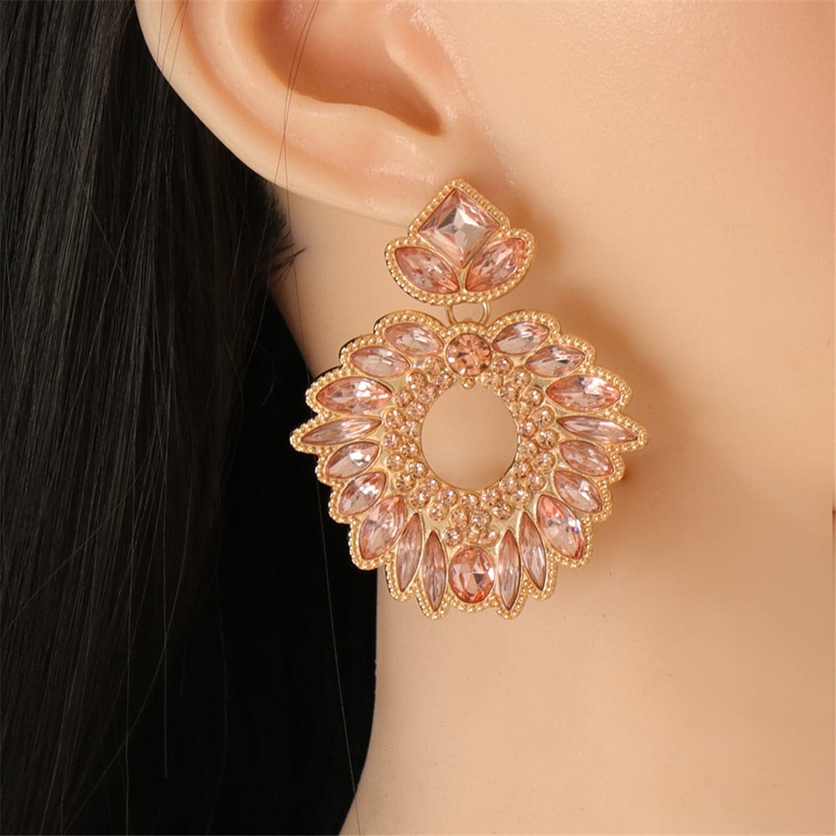 Champagne Crystal and Cubic Zirconia Geometric Drop Earrings, drop earrings for women, everyday style, front view