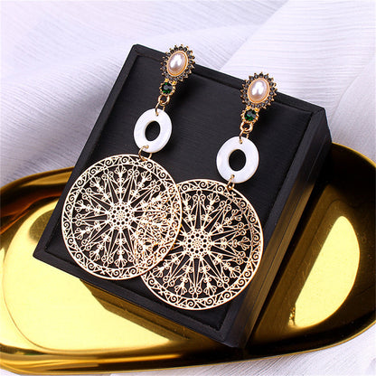 Pearl and Cubic Zirconia 18K Gold-Plated Filigree Circle Drop Earrings, gold drop earrings for women, lifestyle look