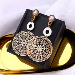 Pearl & Cubic Zirconia 18K Gold-Plated Filigree Circle Drop Earrings