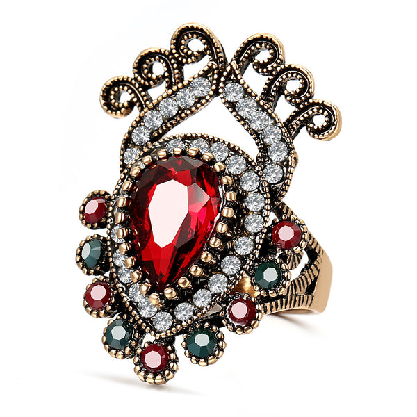 Red Crystal & Cubic Zirconia Crown Ring