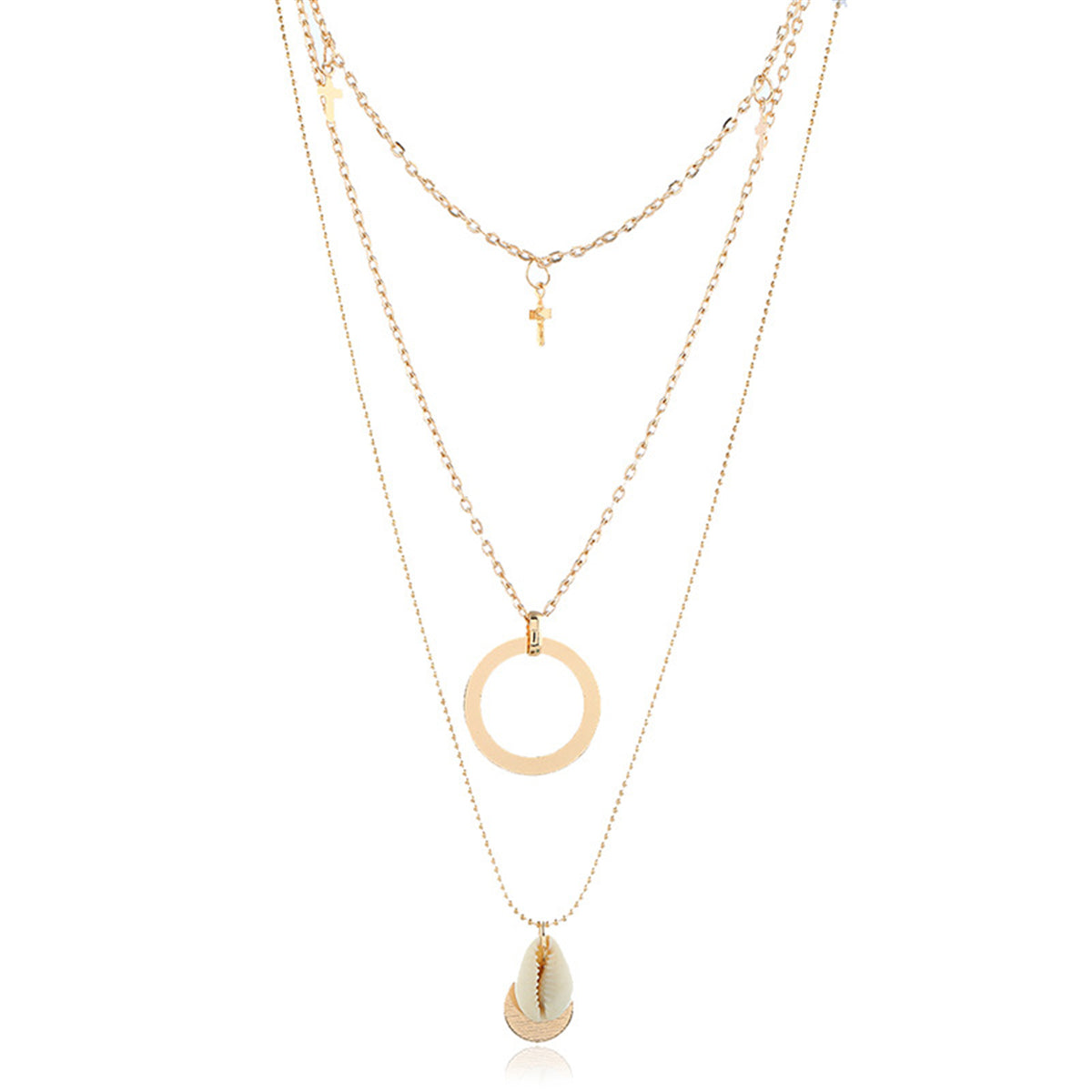 Shell and 18K Gold-Plated Cross Pendant Layered Necklace, gold pendant necklace for women, lifestyle look