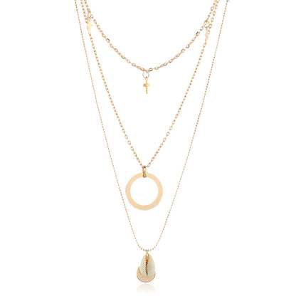 Shell and 18K Gold-Plated Cross Pendant Layered Necklace, gold pendant necklace for women, lifestyle look
