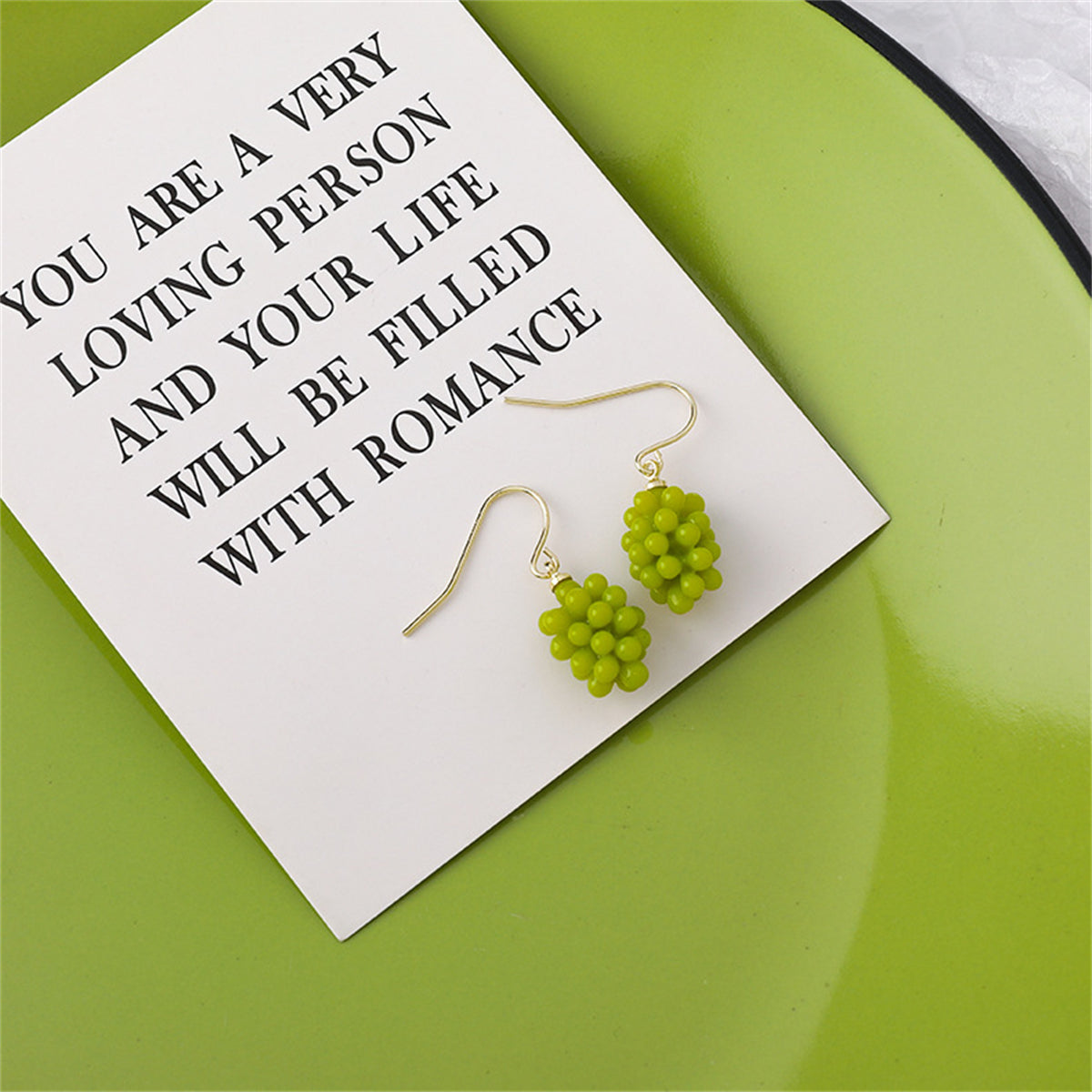 Green Resin & 18K Gold-Plated Grape Bunch Drop Earrings