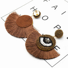 18K Gold-Plated & Brown Tassel Bead Drop Earrings - streetregion