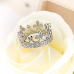Cubic Zirconia & Silver-Plated Crown Band
