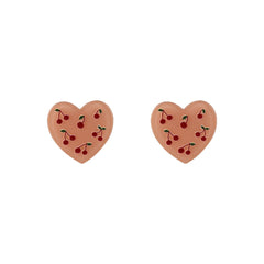 Pink Acrylic & Silver-Plated Cherry-Heart Stud Earrings