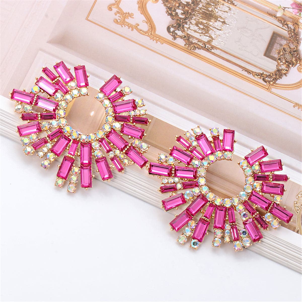 Pink Cubic Zirconia & 18K Gold-Plated Hola Round Stud Earrings