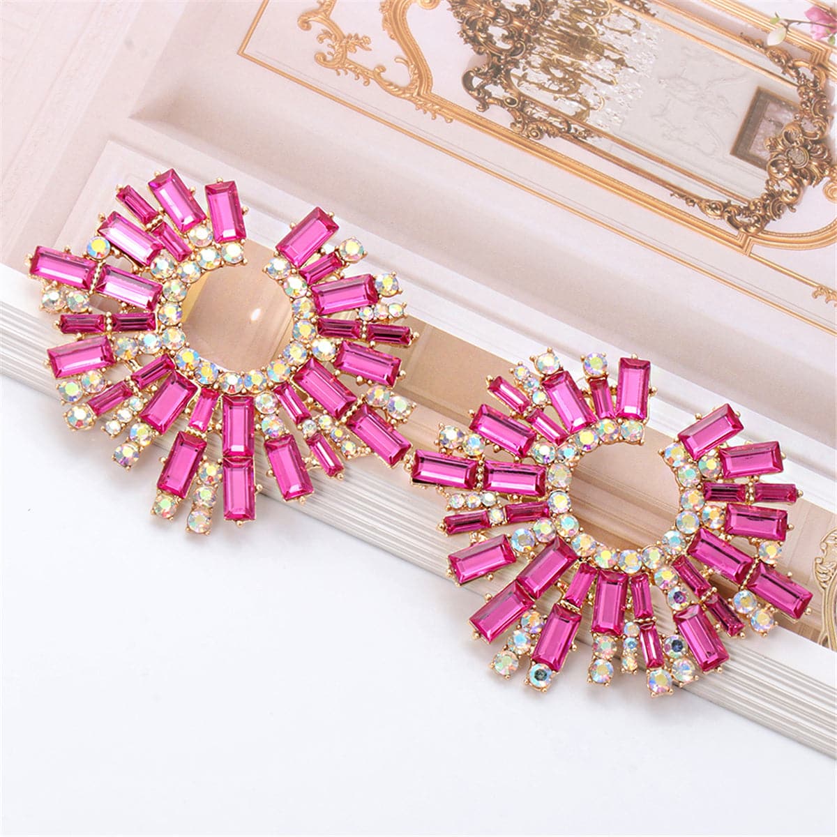 Pink Cubic Zirconia and 18K Gold-Plated Hola Round Stud Earrings, gold stud earrings for women, styled look
