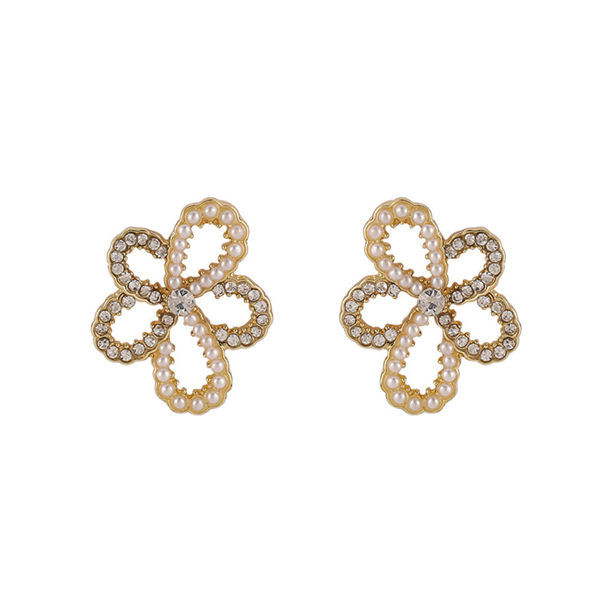 Cubic Zirconia & Pearl 18K Gold-Plated Flower Stud Earrings