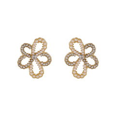 Cubic Zirconia & Pearl 18K Gold-Plated Flower Stud Earrings