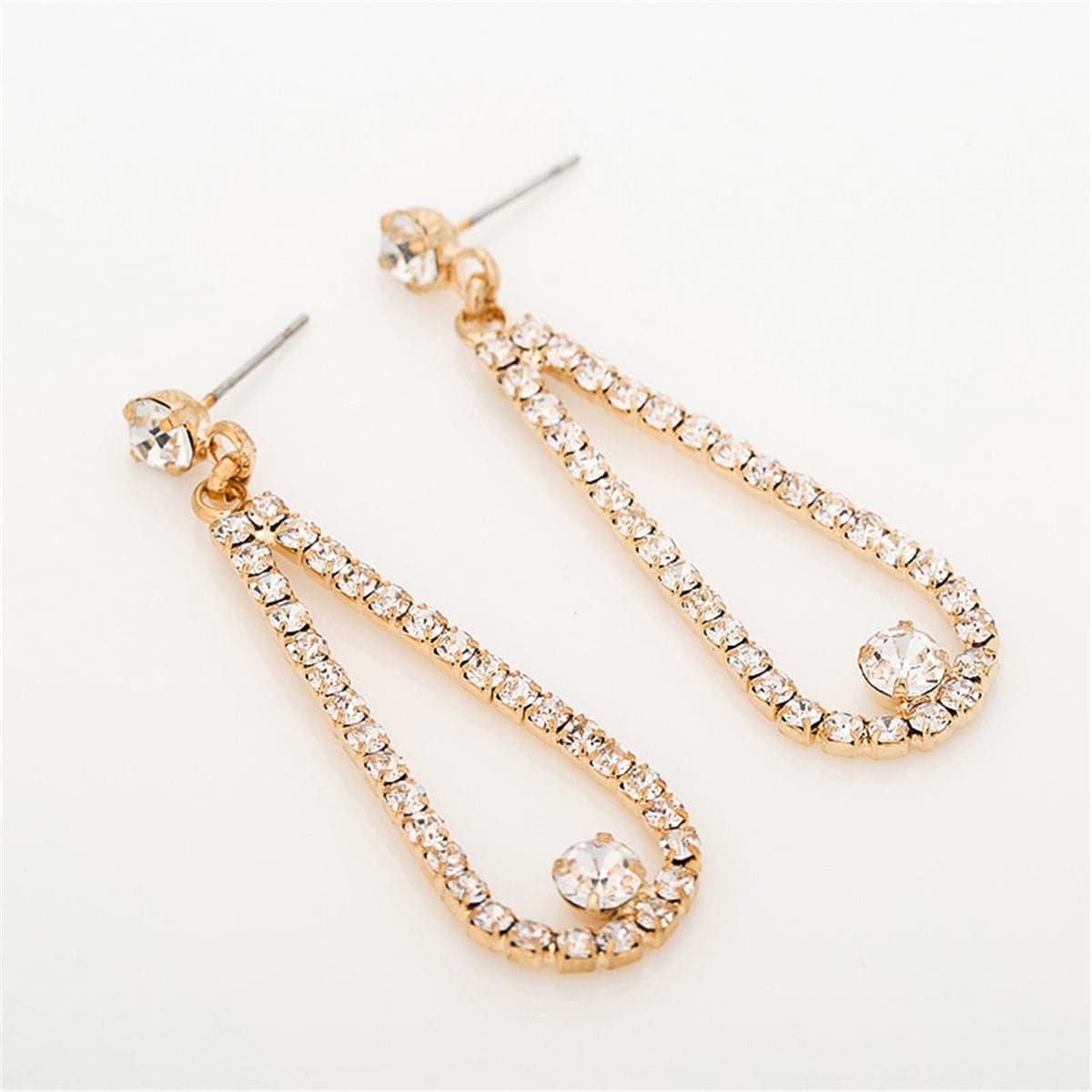 Cubic Zirconia & 18K Gold-Plated Open Teardrop Earrings
