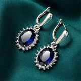 Navy Crystal & Silver-Plated Oval Drop Earrings