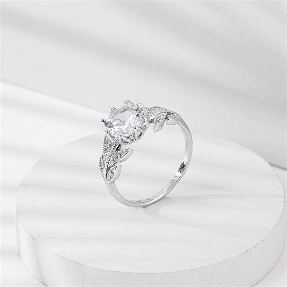 Crystal & Silver-Plated Prong-Set Floral Cocktail Ring