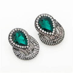 Green & Cubic Zirconia Pear Stud Earrings