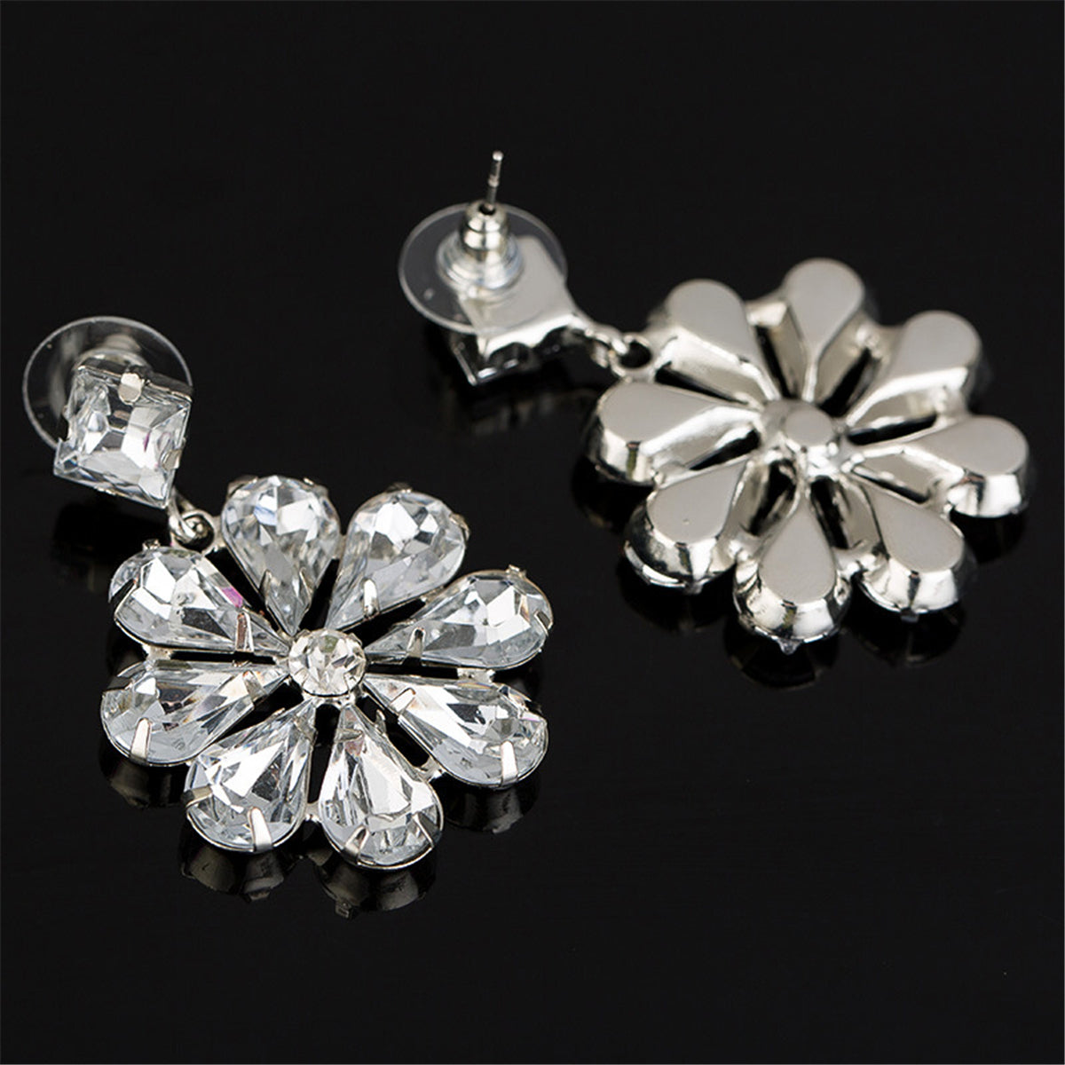 Cubic Zirconia and Crystal Flower Drop Earrings, drop earrings for women, vintage-inspired design, lifestyle look