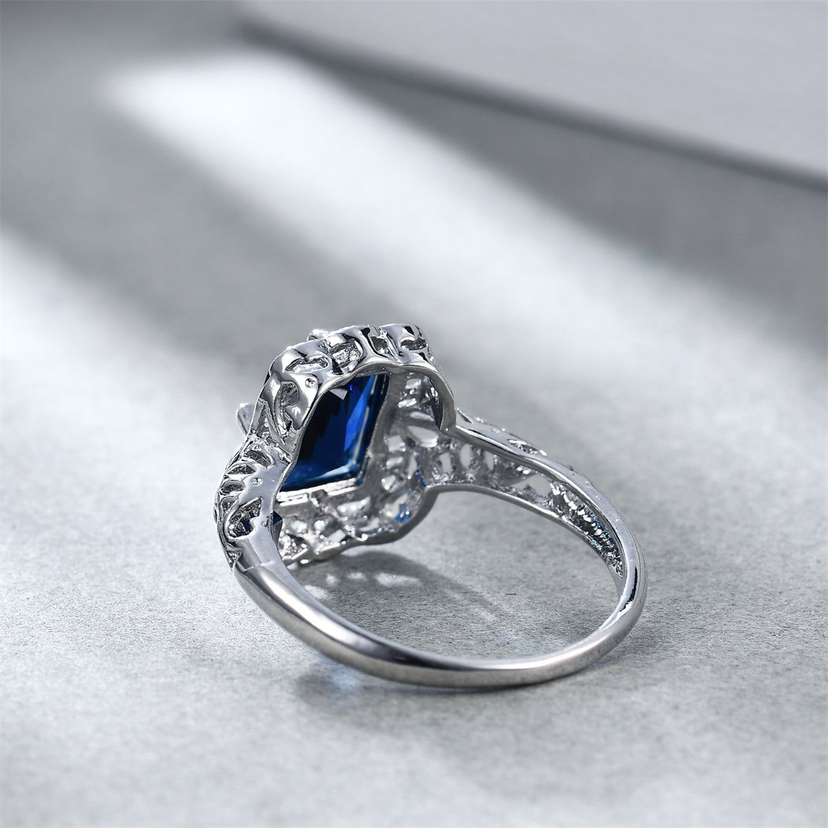 Navy Crystal & Silver-Plated Radiant-Cut Ring