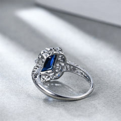 Navy Crystal & Silver-Plated Radiant-Cut Ring