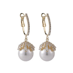 Pearl & Cubic Zirconia 18K Gold-Plated Huggie Earrings