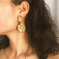 Goldtone Floral Dual-Mum Drop Earrings