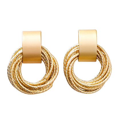 18K Gold-Plated Stacked Circle Drop Earrings, gold drop earrings for women, elegant gift for her, front view