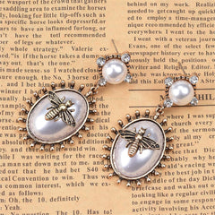 Pearl & Cubic Zirconia Bee Oval Drop Earrings