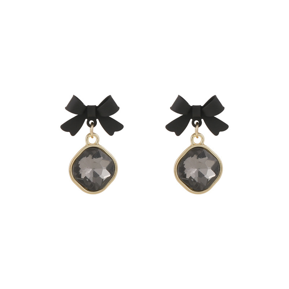 Black Crystal & Enamel 18K Gold-Plated Bow Drop Earrings