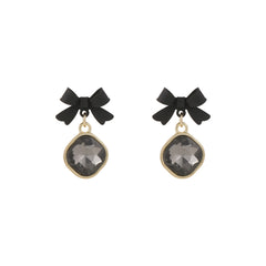 Black Crystal & Enamel 18K Gold-Plated Bow Drop Earrings