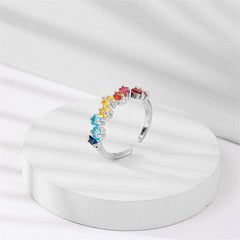 Jewel-Tone Crystal & Silver-Plated Princess-Cut Open Ring