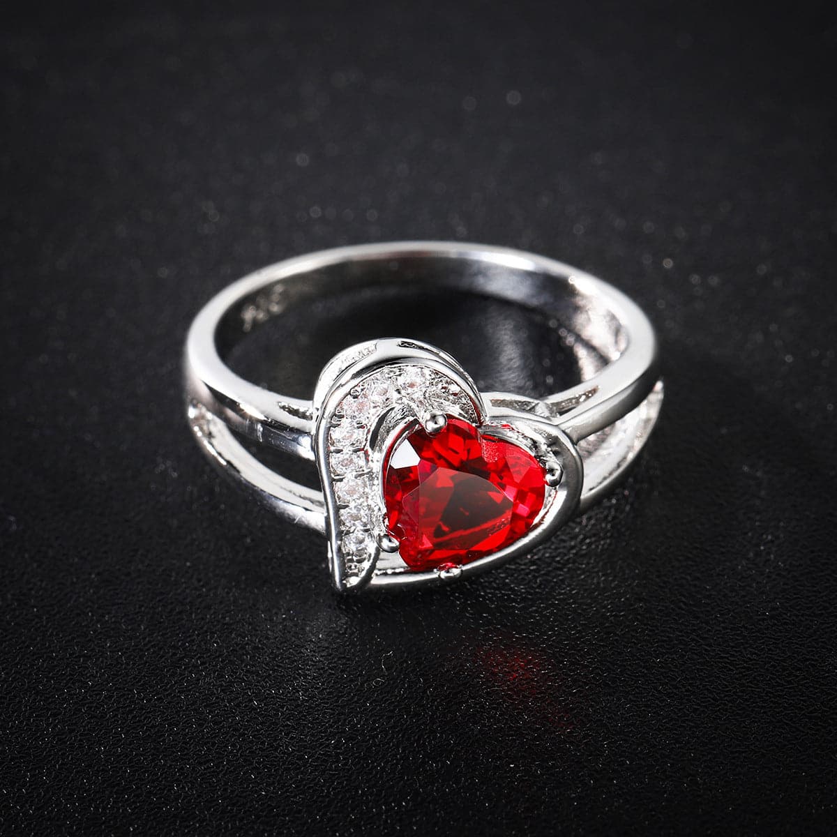 Red Crystal and Cubic Zirconia Heart Asymmetrical Ring, statement rings for women, everyday style, lifestyle look