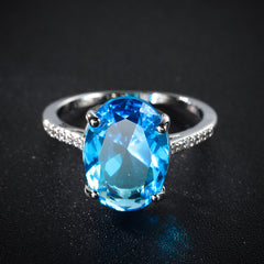 Sea Blue Crystal & Cubic Zirconia Band Ring