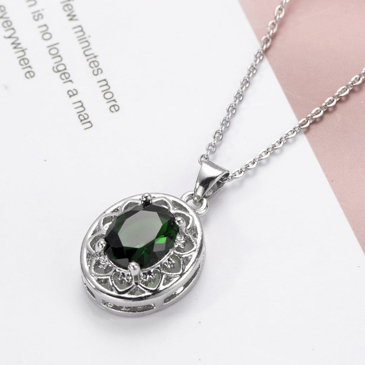 Green Crystal & Silver-Plated Floral Pendant Necklace
