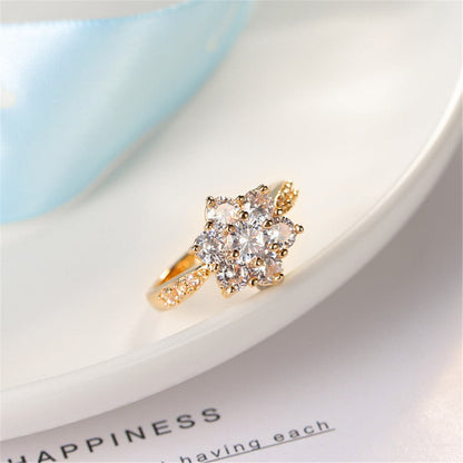 Cubic Zirconia and 18K Gold Plated Sunflower Ring, gold statement rings for women, elegant gift for her, lifestyle look