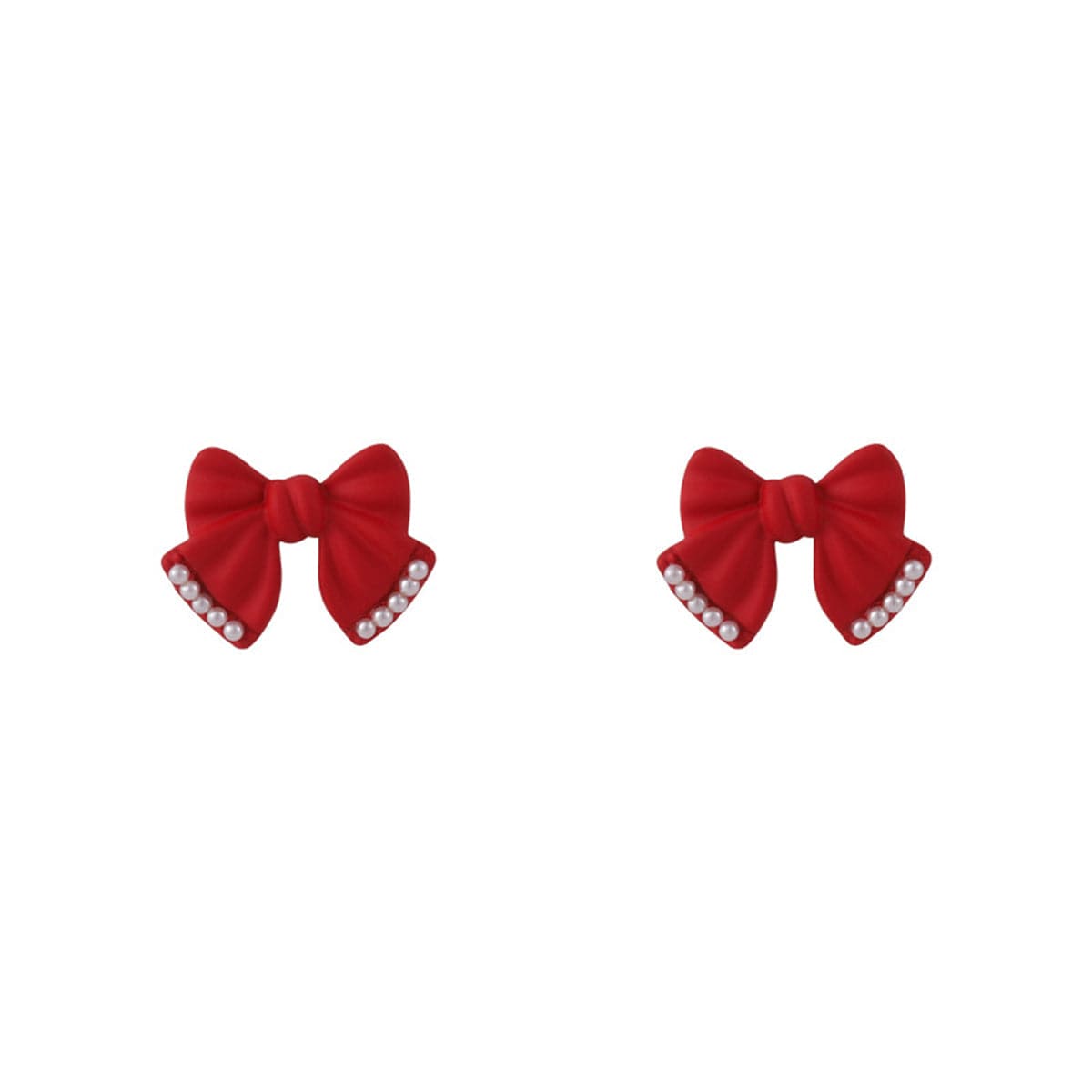 Red Enamel & Pearl Bow Stud Earrings