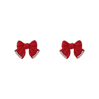 Red Enamel & Pearl Bow Stud Earrings