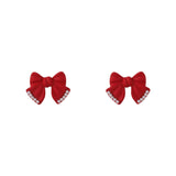 Red Enamel & Pearl Bow Stud Earrings