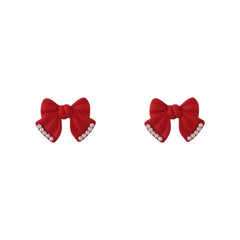 Red Enamel & Pearl Bow Stud Earrings