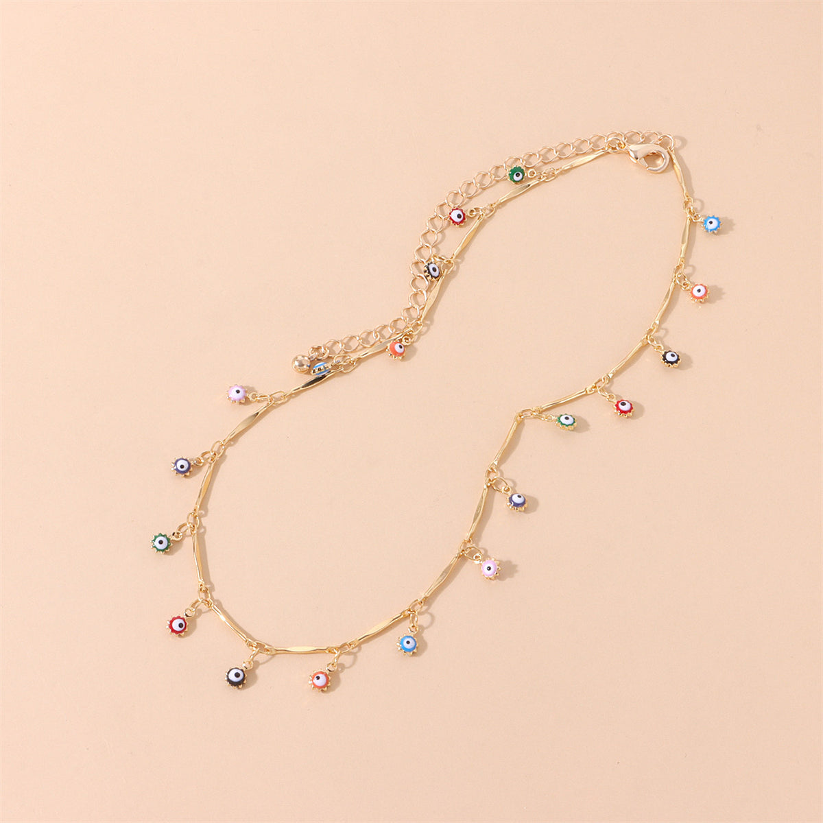 Multicolor Enamel and 18K Gold-Plated Evil Eye Station Choker Necklace, gold pendant necklace for women, lifestyle look
