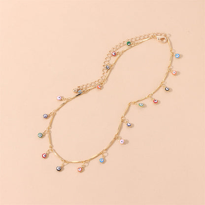 Multicolor Enamel and 18K Gold-Plated Evil Eye Station Choker Necklace, gold pendant necklace for women, lifestyle look
