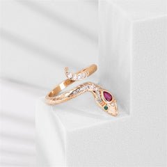 Red Crystal & Cubic Zirconia Snake Adjustable Bypass Ring