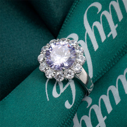 Blue Crystal and Cubic Zirconia Silver-Plated Halo Ring, silver statement rings for women, lifestyle look