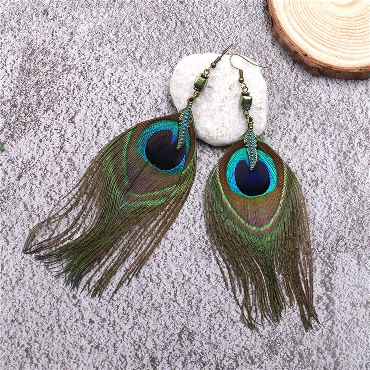Peacock Feather & 18K Gold-Plated Drop Earring