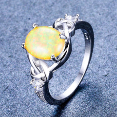 Yellow Opal & Silver-Plated Oval Ring