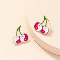 Red & White Enamel Yin Yang Cherry Stud Earrings