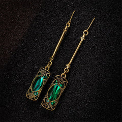 Green Crystal & 18K Gold-Plated Textured Drop Earrings