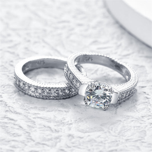 Crystal and Cubic Zirconia Silver-Plated  Round Ring and Pavé Band, jewelry gift sets for women, everyday style, front view