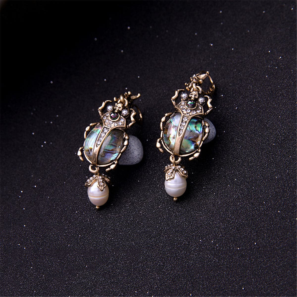 Pearl & Cubic Zirconia Beetle Drop Earrings