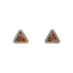 Cubic Zirconia & Tan Polystyrene Leopard Triangle Stud Earrings