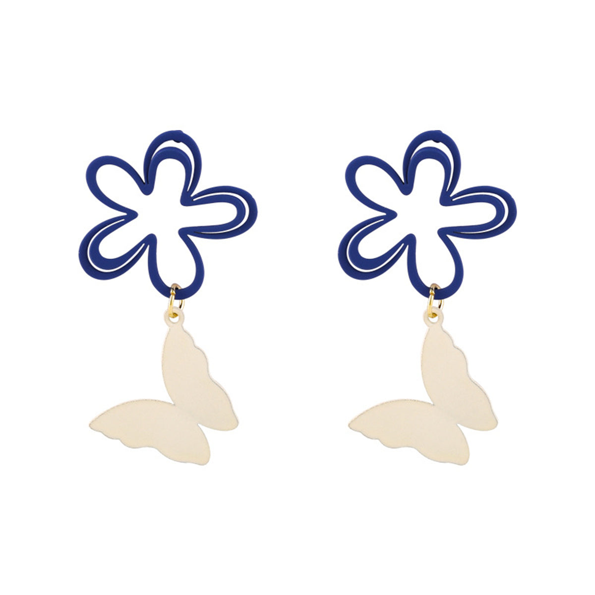 Blue Enamel & 18K Gold-Plated Floral Butterfly Drop Earrings