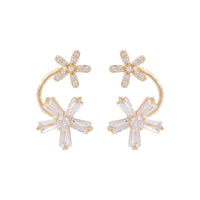 Cubic Zirconia & 18K Gold-Plated Double-Flower Stud Earrings
