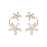 Cubic Zirconia & 18K Gold-Plated Double-Flower Stud Earrings